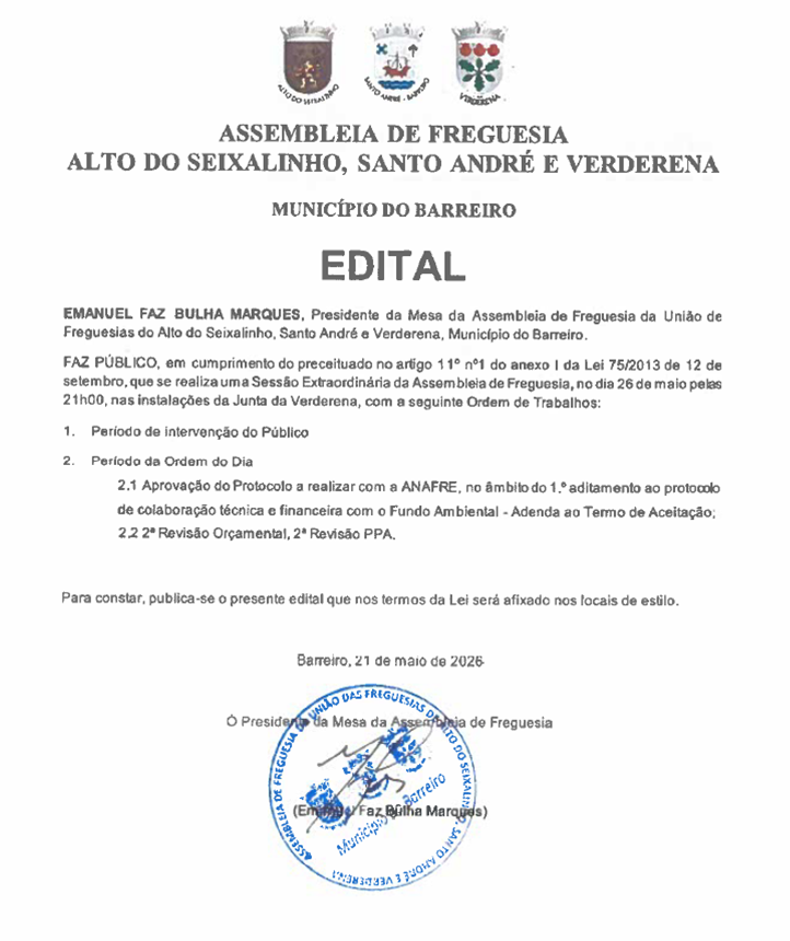 Sessão Extraordinária da Assembleia 26/05/2026